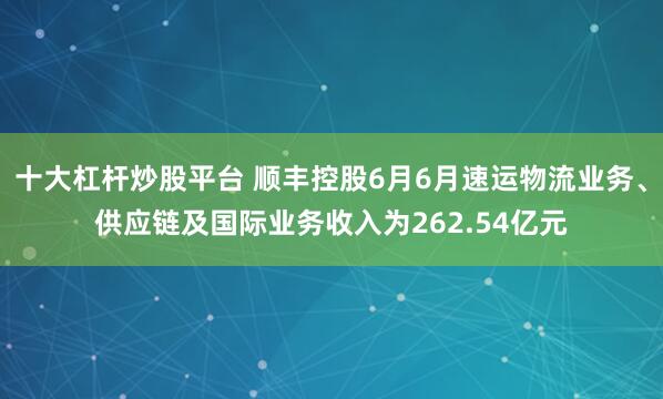 十大杠杆炒股平台 顺丰控股6月6月速运物流业务、供应链及国际业务收入为262.54亿元